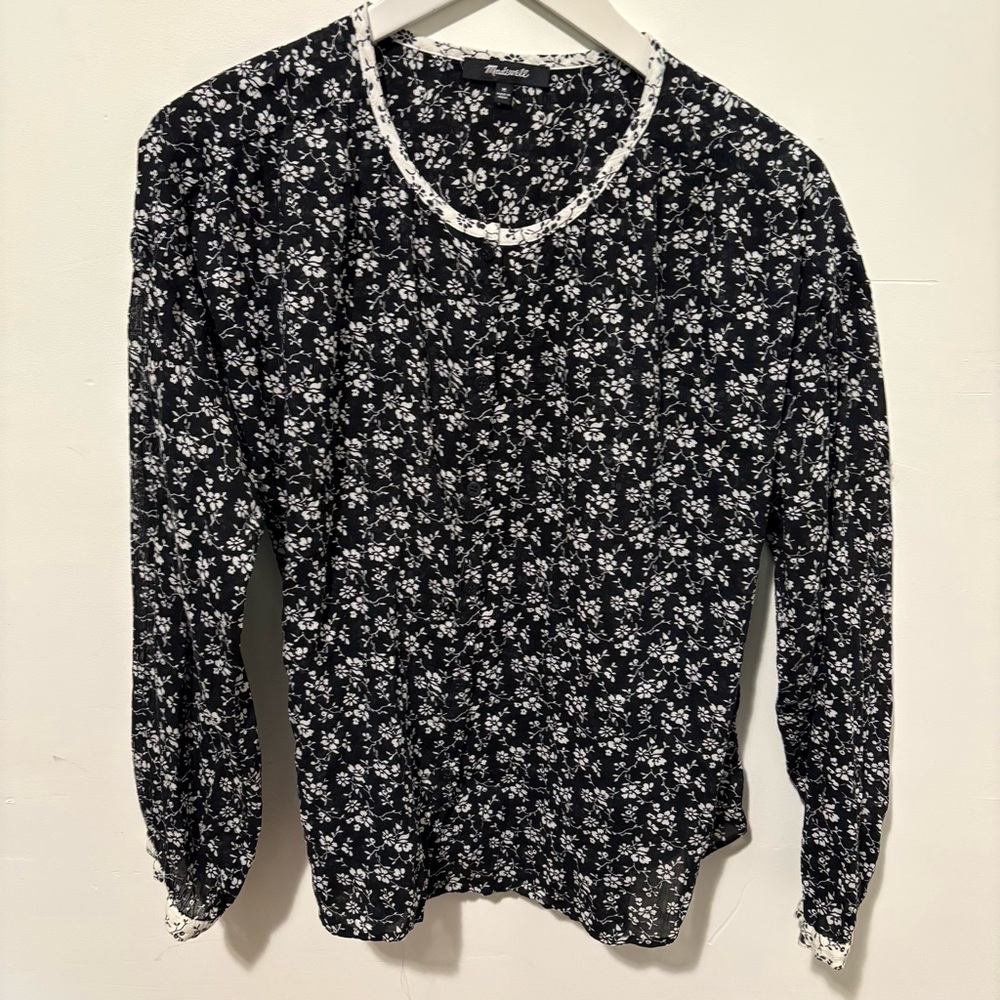 Madewell Black and White Floral Top boho blouse summer lightweight cotton